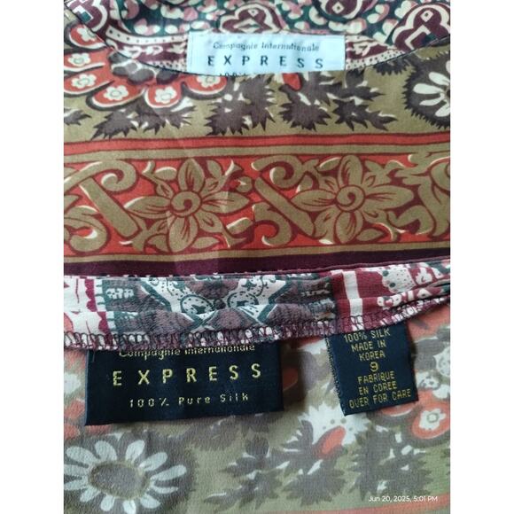 Vintage EXPRESS Champagne Inter 100% Silk Women's Hippie Bohemian Top & Skirt - Picture 10 of 11